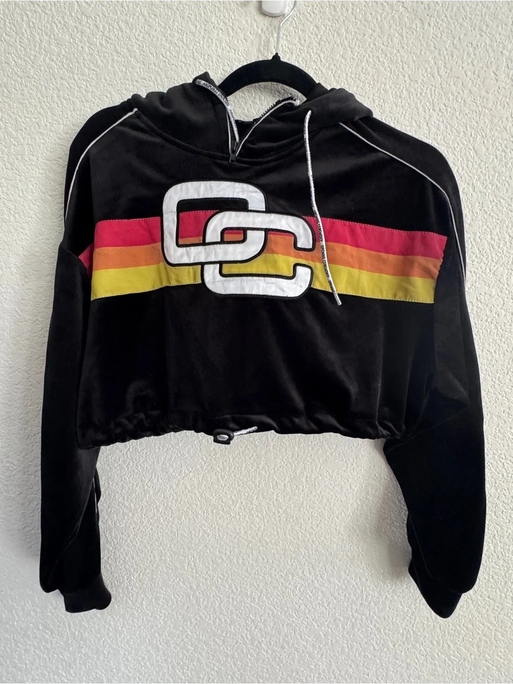 Opening Ceremony cropped, black, velour, long sleeve hooded top size extra small - Picture 2 of 10